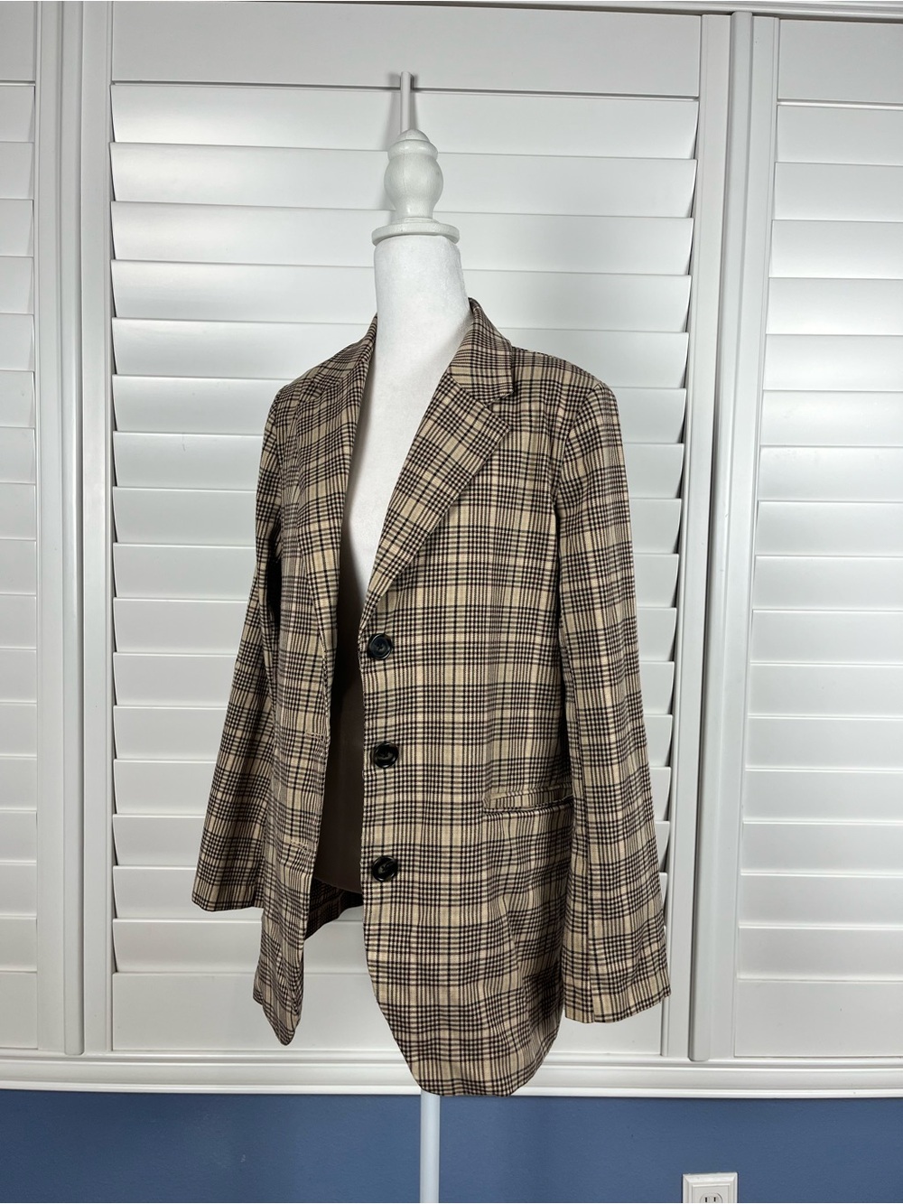 GB Plaid Single-Breasted Blazer in Brown and Tan Office Core Size XS